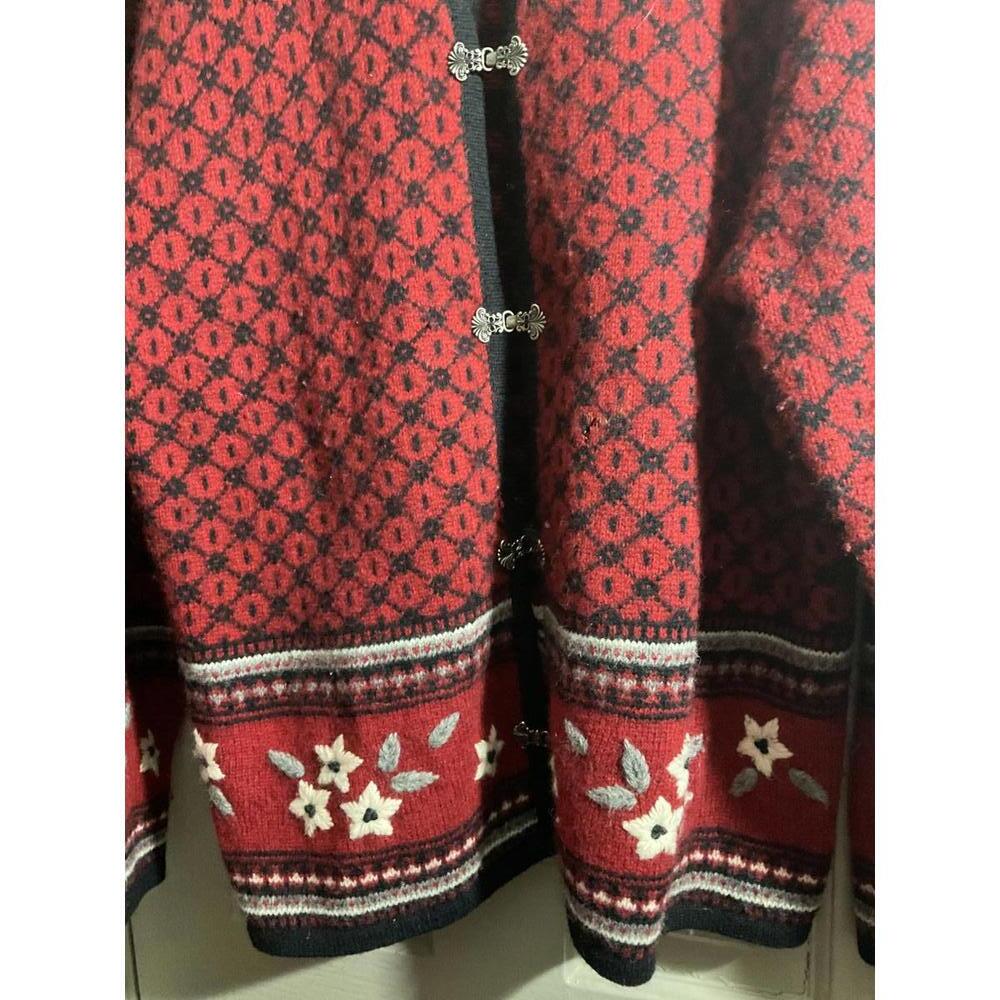 Woolrich Women's Red/Burgundy Embroidered Wool Cardigan Sweater XL - Picture 8 of 9